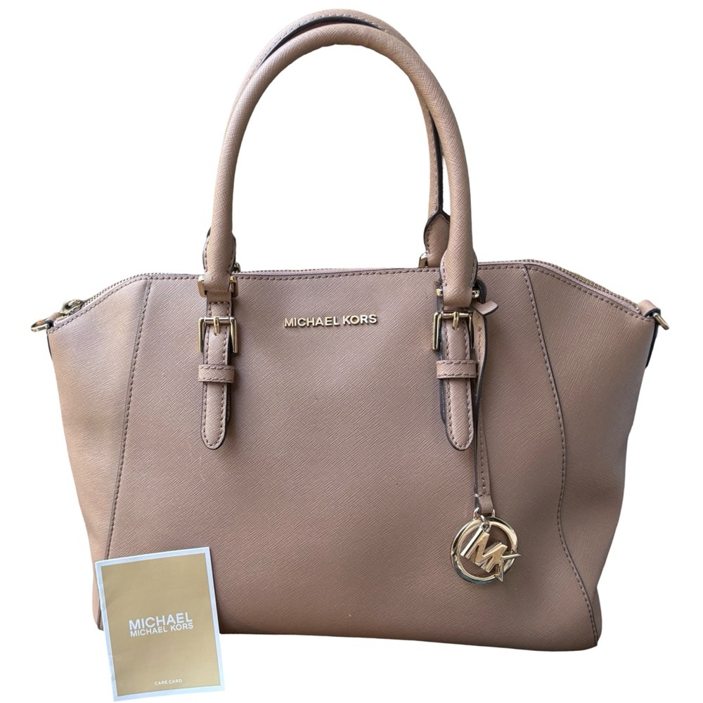 Michael Kors Large Ciara Satchel Taupe Gold Hardware Saffiano Leather Tote Bag 🔥